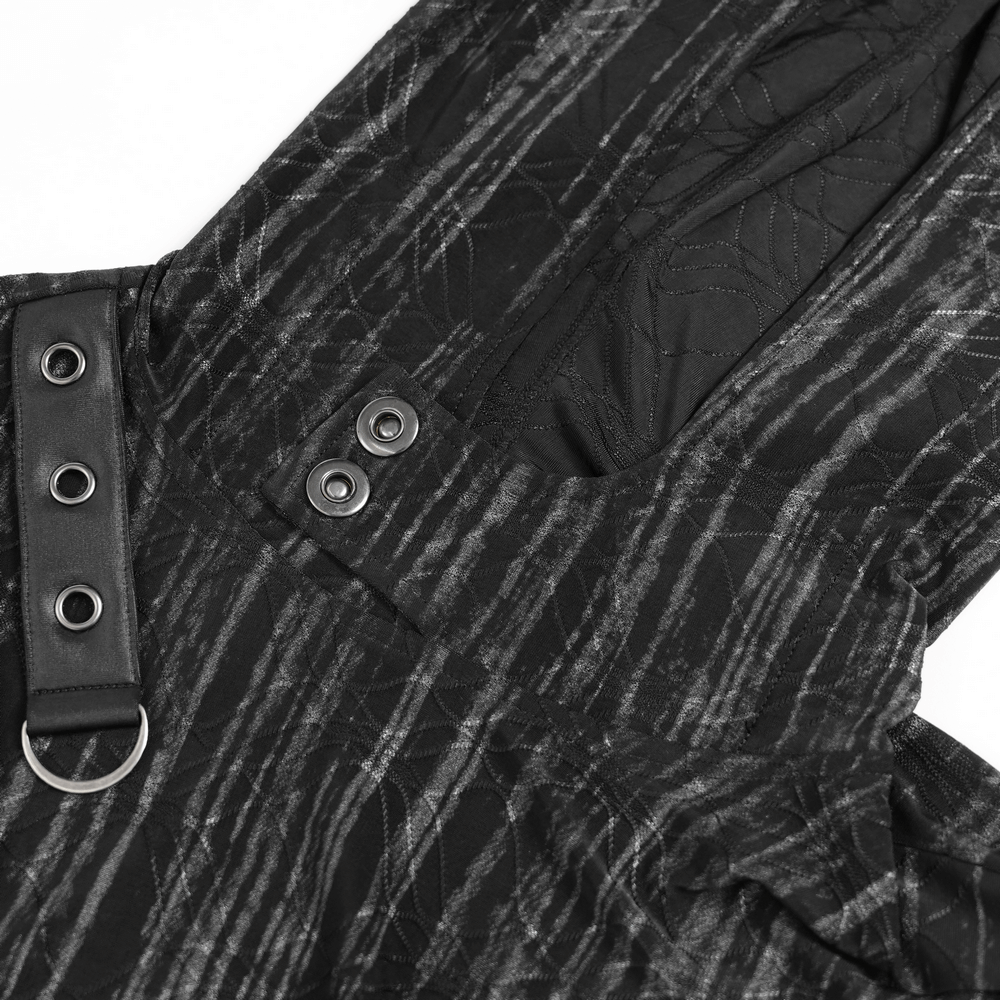 Cyberpunk Hooded Top with Straps and Asymmetric Hem