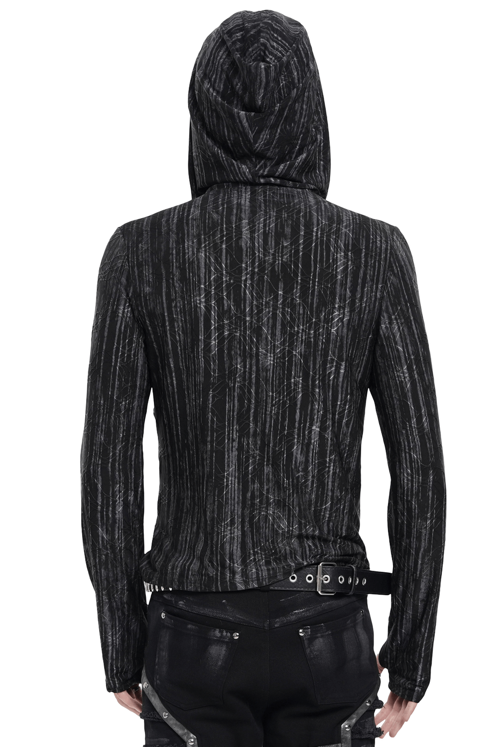 Cyberpunk Hooded Top with Straps and Asymmetric Hem
