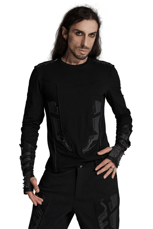 Cyberpunk-Inspired Black Sweatshirt with Armor Detail