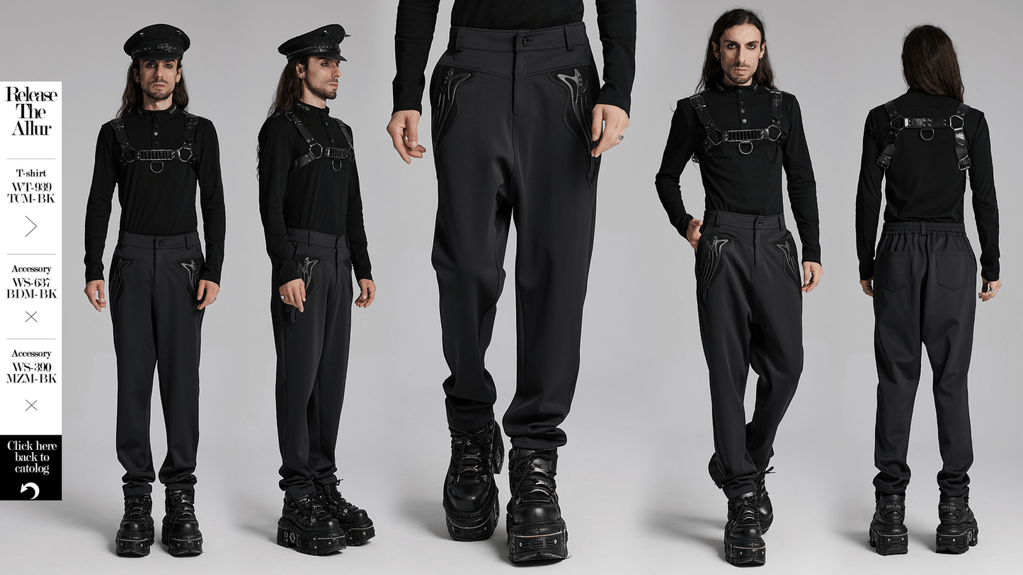 Cyberpunk Knitted Pants with Rivets and 3D Pocket Details