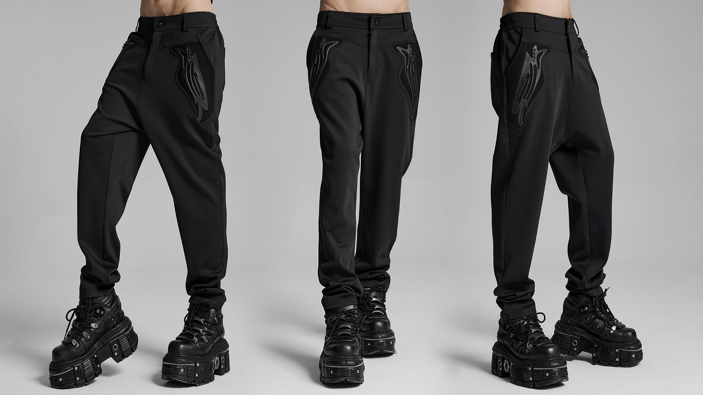 Cyberpunk Knitted Pants with Rivets and 3D Pocket Details