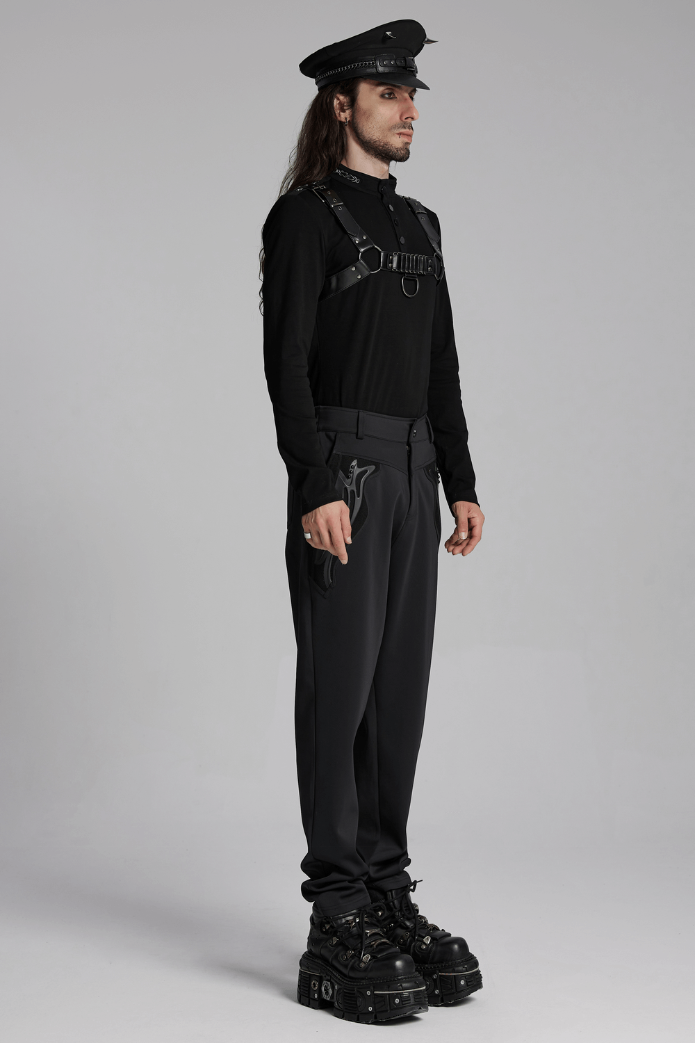 Cyberpunk Knitted Pants with Rivets and 3D Pocket Details