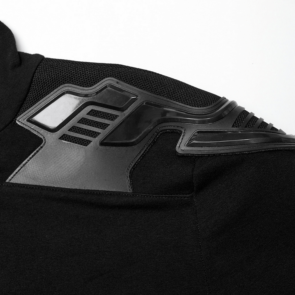 Cyberpunk Male Top with Shoulder Patches and Zipper