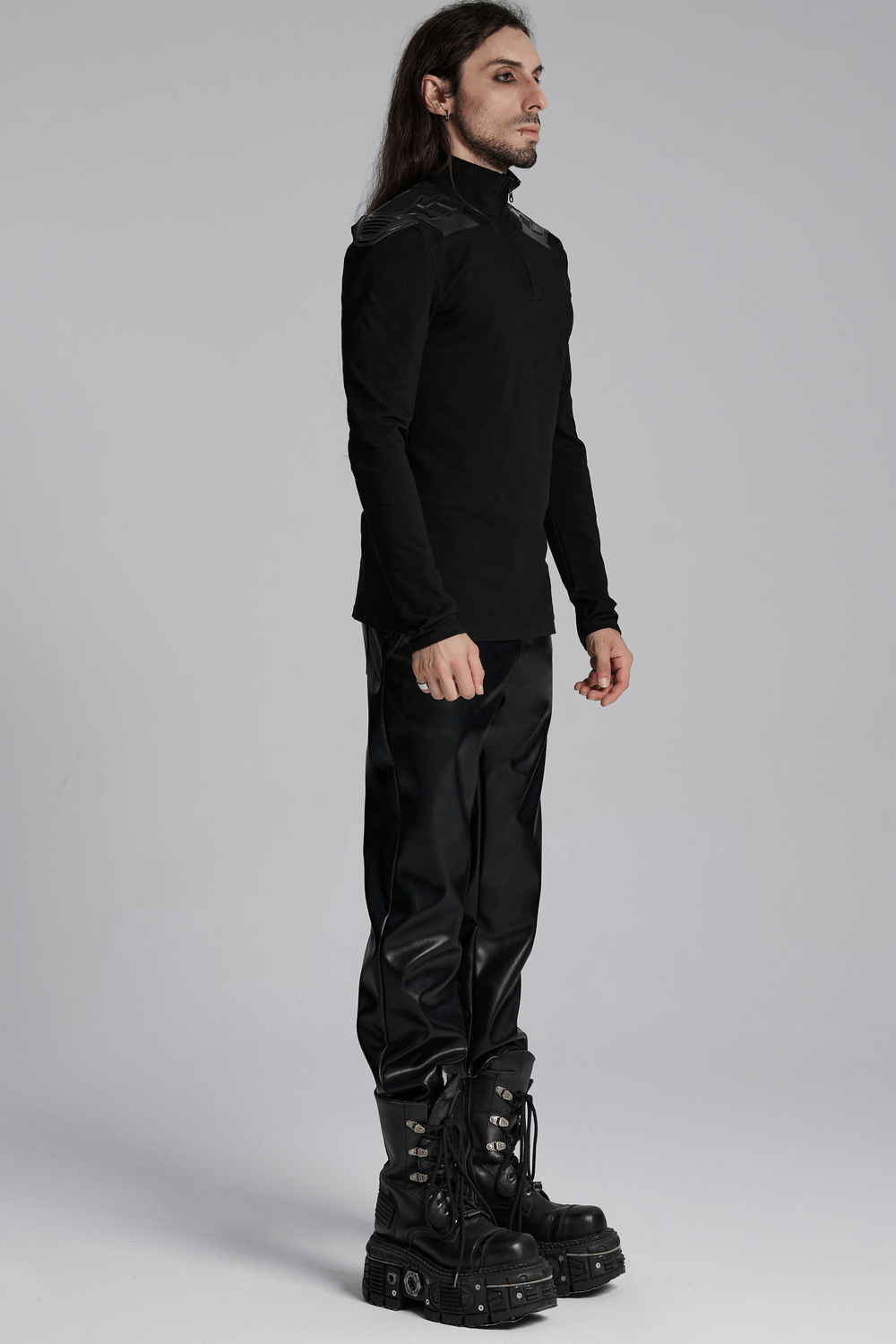 Cyberpunk Male Top with Shoulder Patches and Zipper