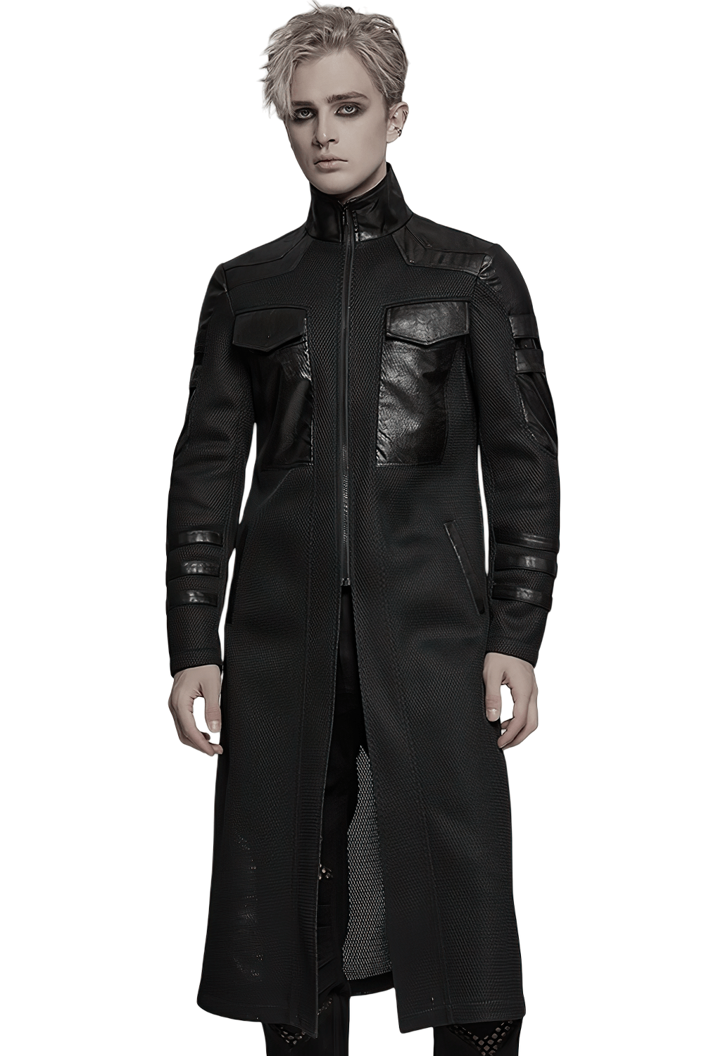 Cyberpunk Mesh and Twill Woven Coat with Decorative Straps