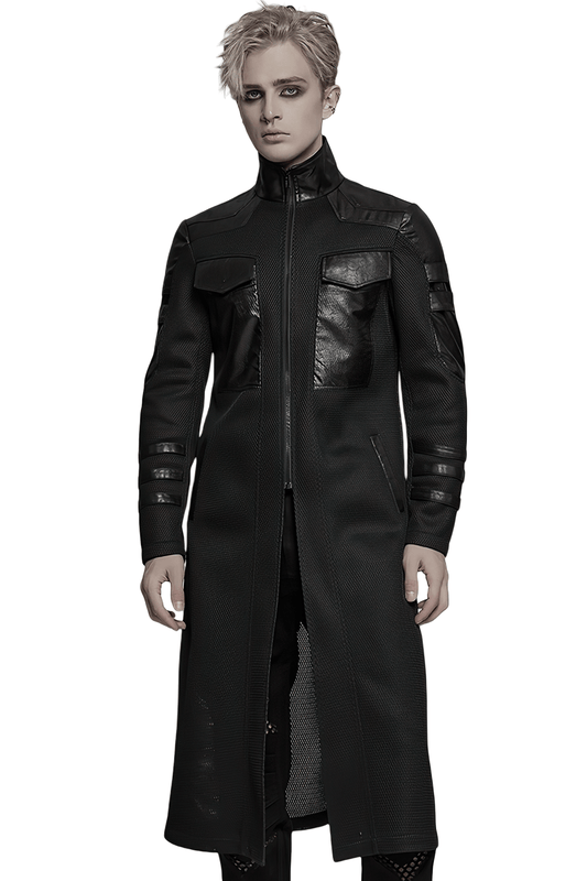 Cyberpunk Mesh and Twill Woven Coat with Decorative Straps