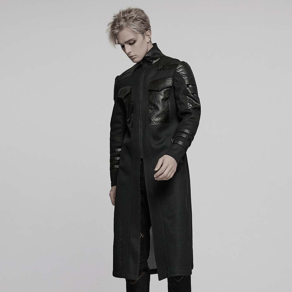 Cyberpunk Mesh and Twill Woven Coat with Decorative Straps