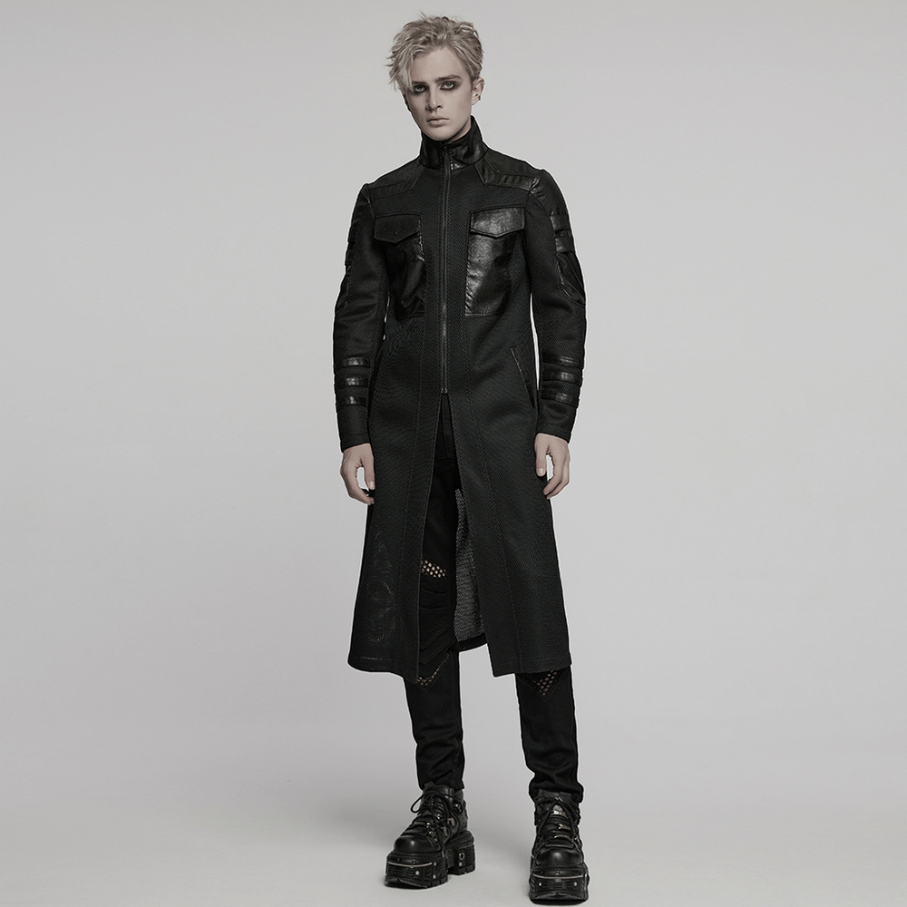 Cyberpunk Mesh and Twill Woven Coat with Decorative Straps