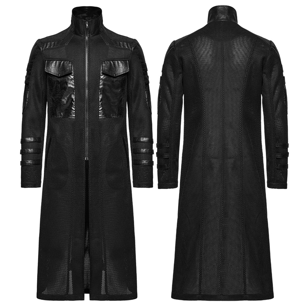 Cyberpunk Mesh and Twill Woven Coat with Decorative Straps