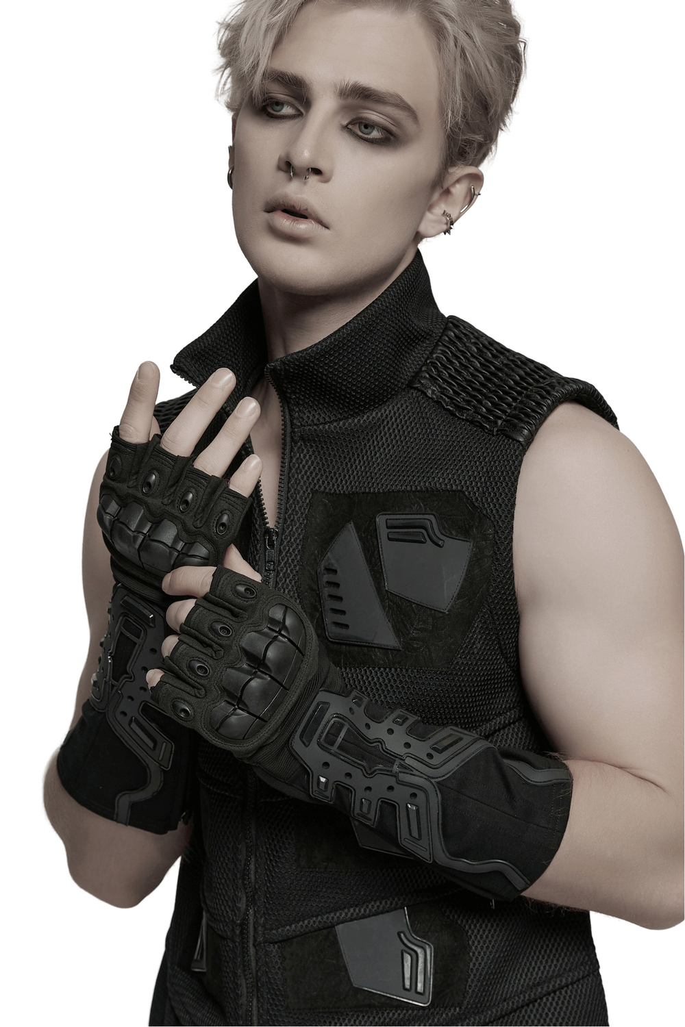 Cyberpunk Protective Gloves with Rubber Armor Pads