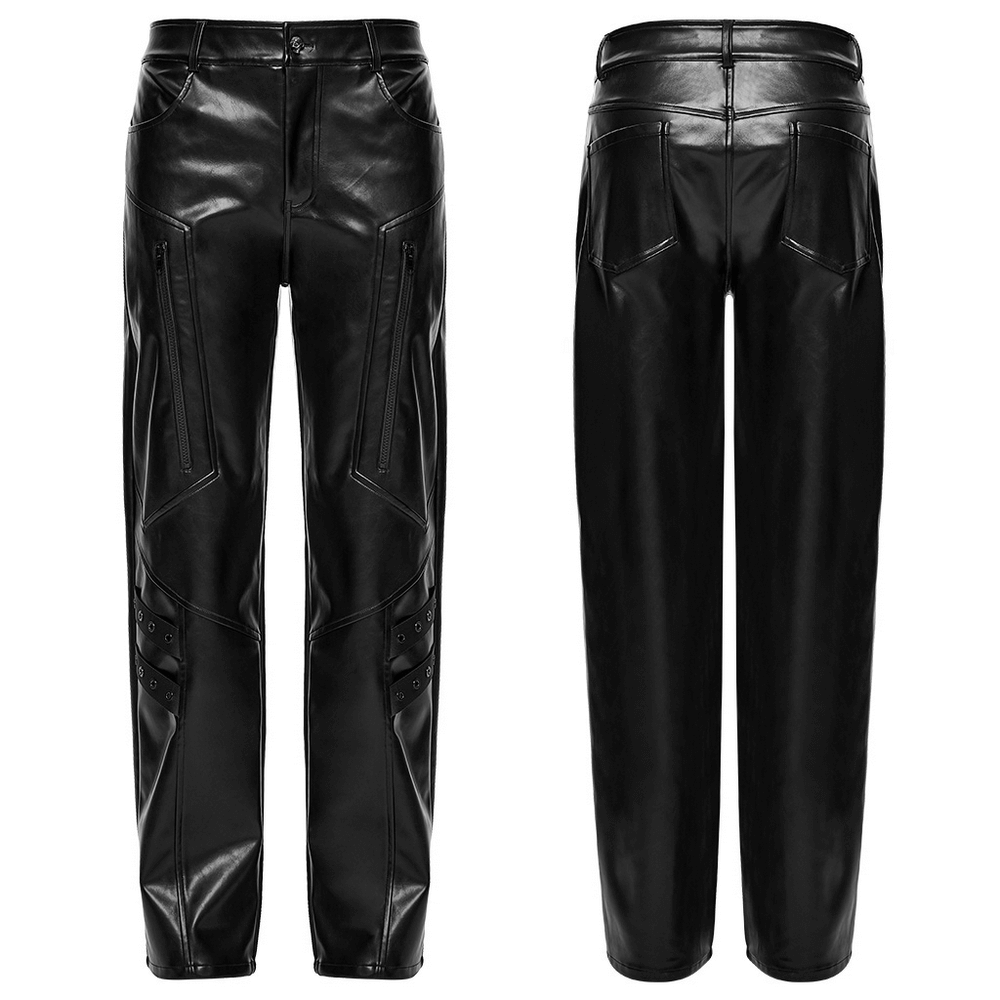 Cyberpunk Straight Black Faux Leather Pants with Zippers
