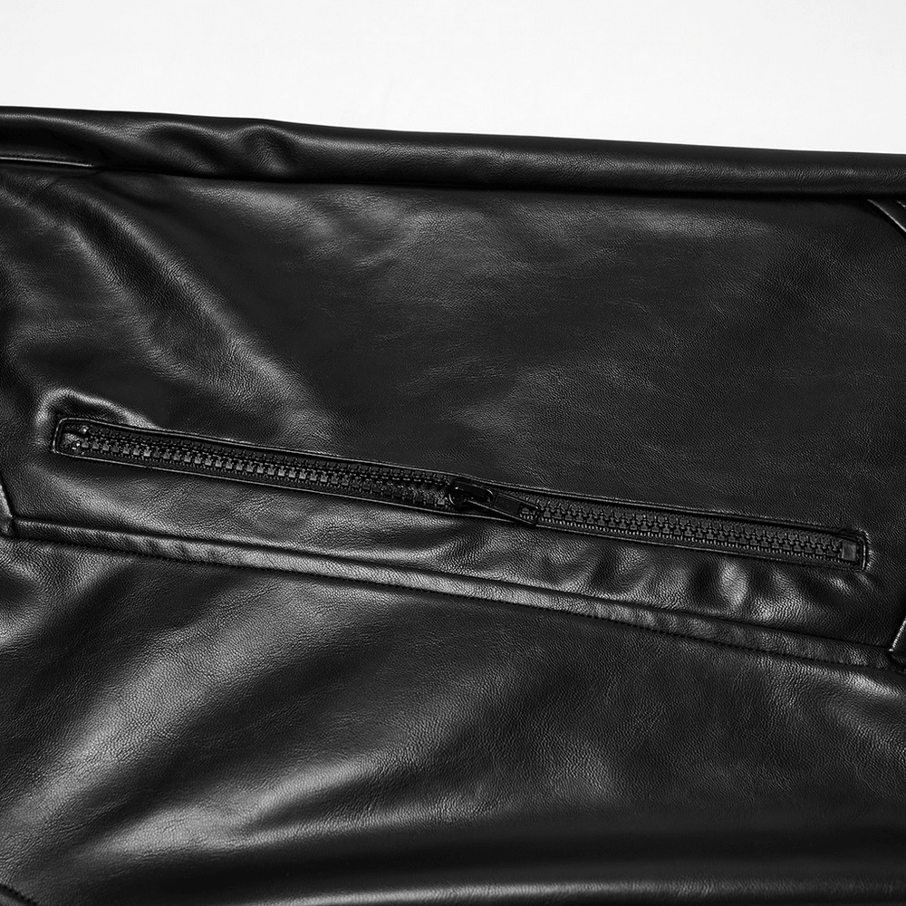Cyberpunk Straight Black Faux Leather Pants with Zippers