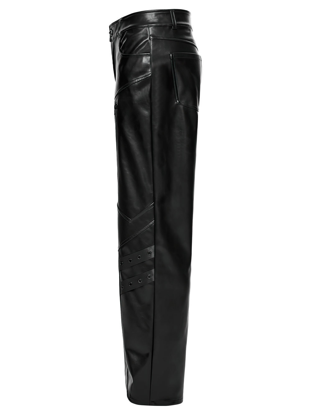 Cyberpunk Straight Black Faux Leather Pants with Zippers