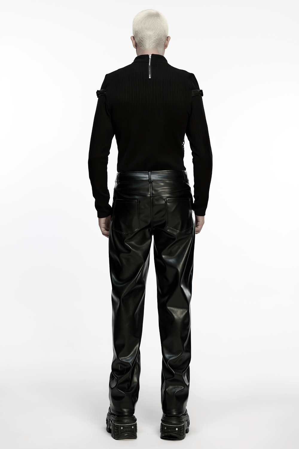 Cyberpunk Straight Black Faux Leather Pants with Zippers