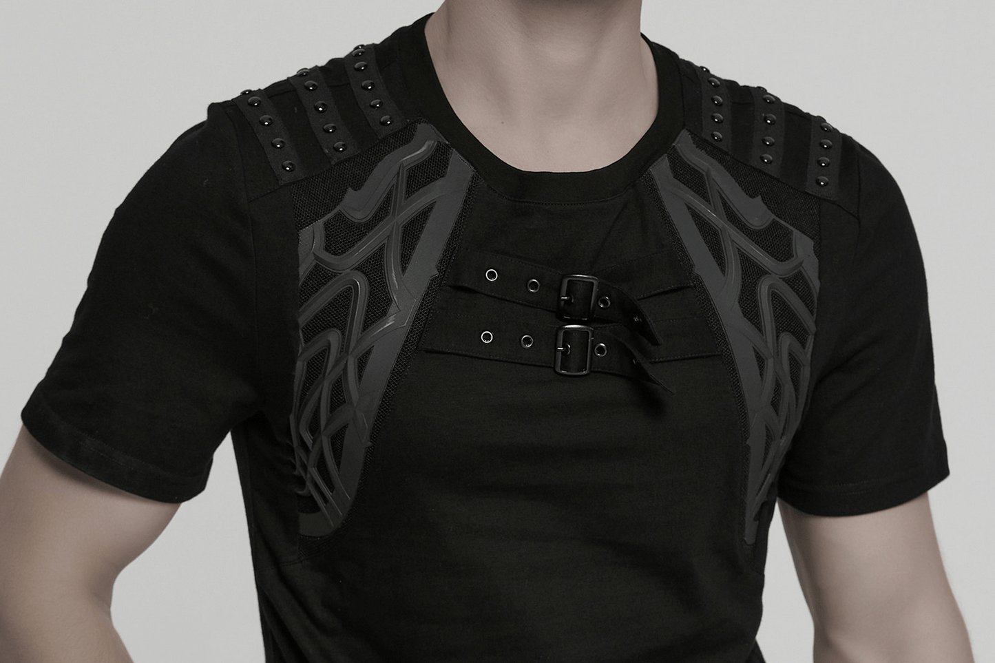 Cyberpunk Studded Shoulder Strap T-shirt for Men