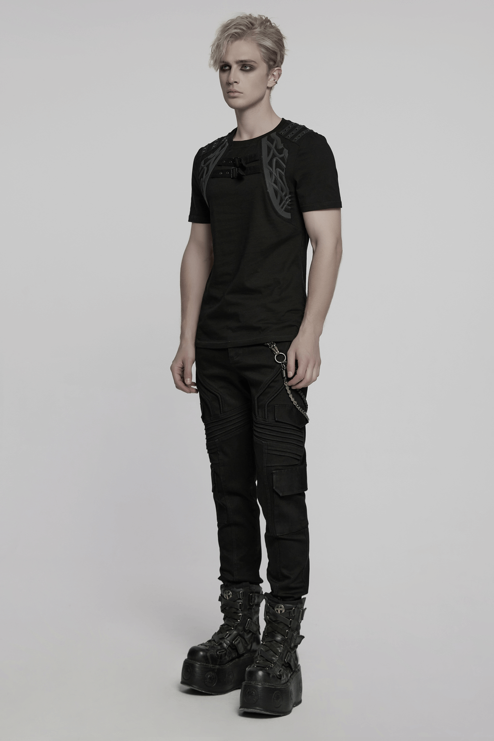 Cyberpunk Studded Shoulder Strap T-shirt for Men