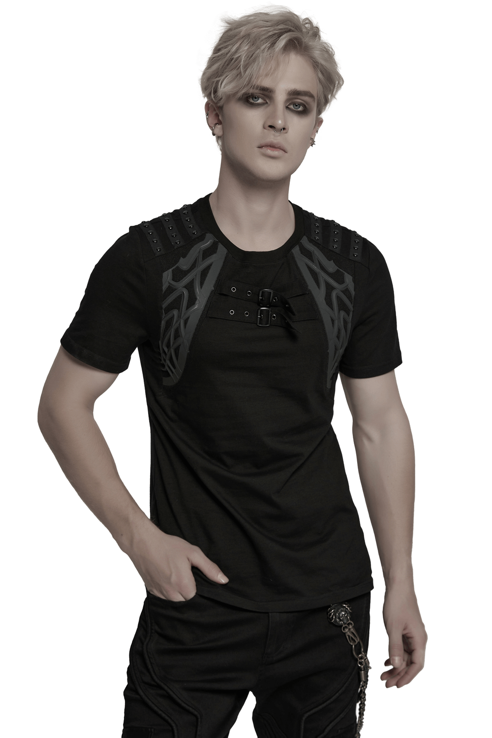 Cyberpunk Studded Shoulder Strap T-shirt for Men