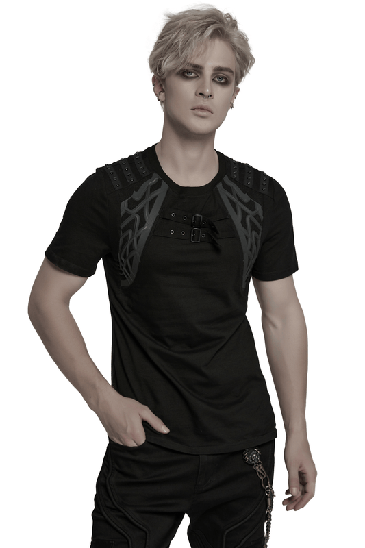 Cyberpunk Studded Shoulder Strap T-shirt for Men