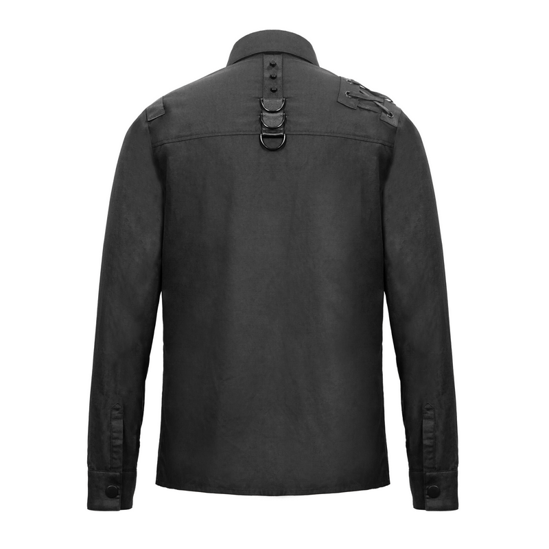 Cyberpunk Style Mens Long Sleeve Shirt / Black Shirt with Straps