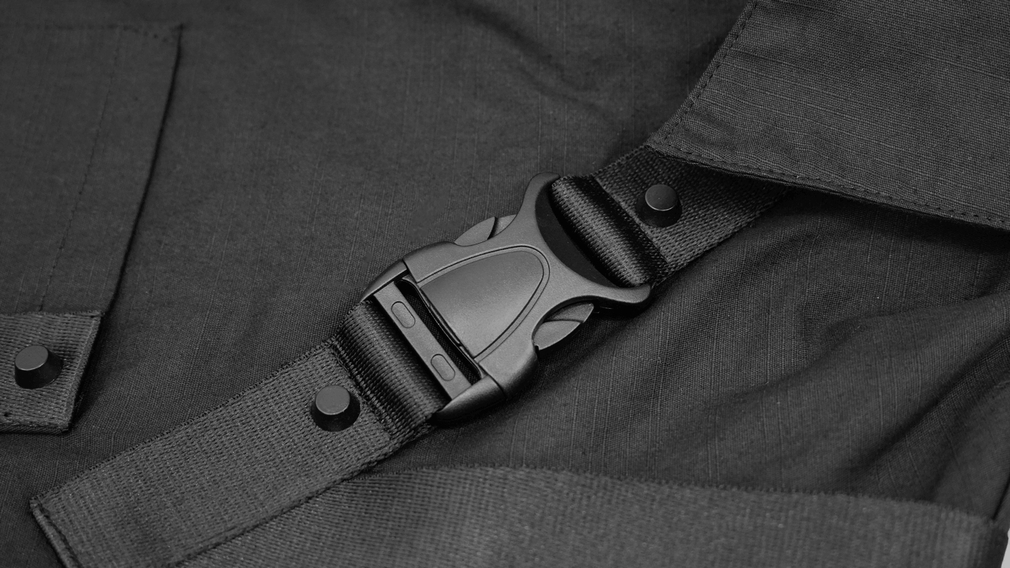 Cyberpunk Style Mens Long Sleeve Shirt / Black Shirt with Straps