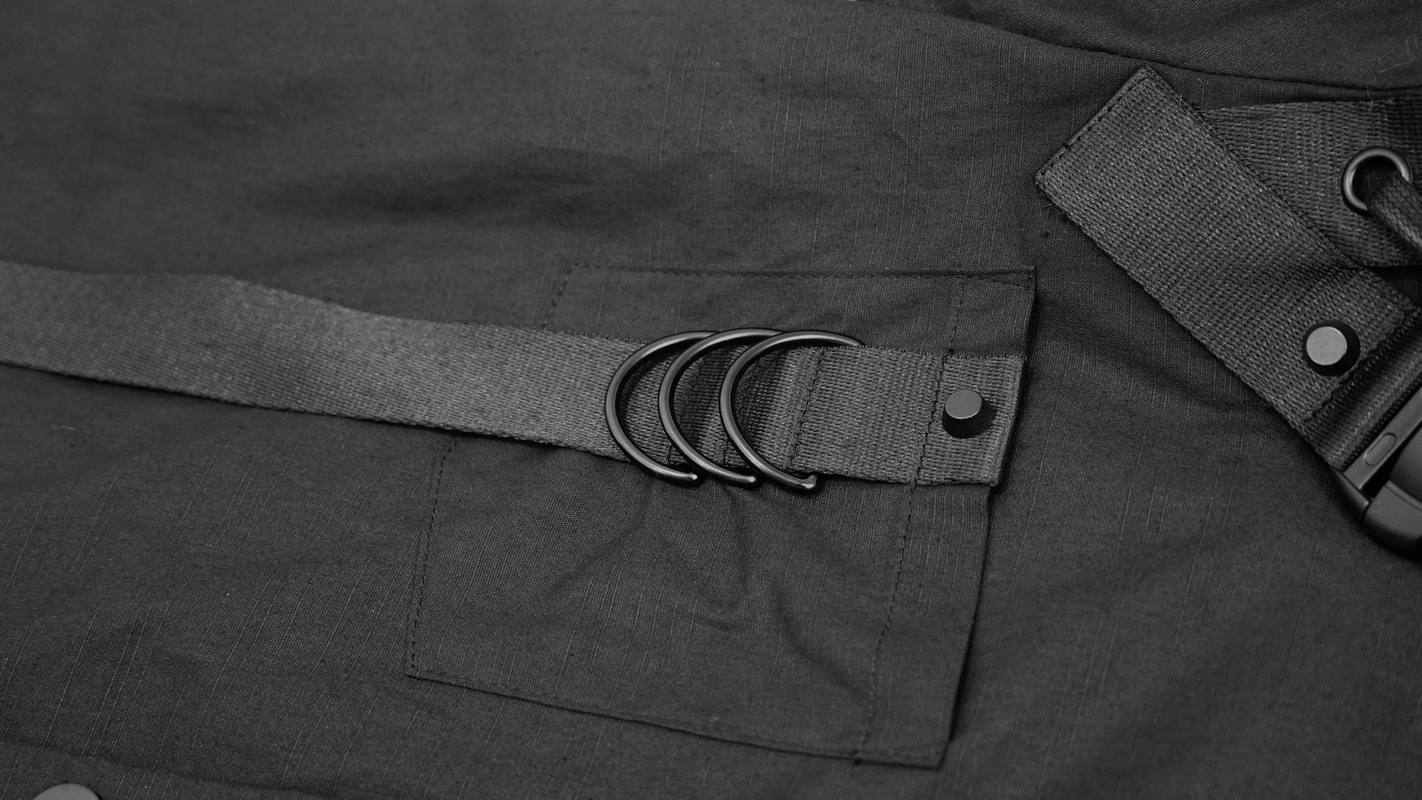 Cyberpunk Style Mens Long Sleeve Shirt / Black Shirt with Straps