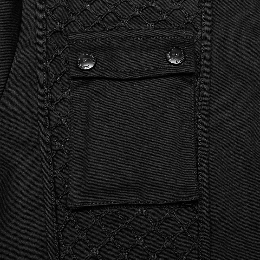 Cyberpunk Twill Shirt with Mesh Panels and 3D Pockets