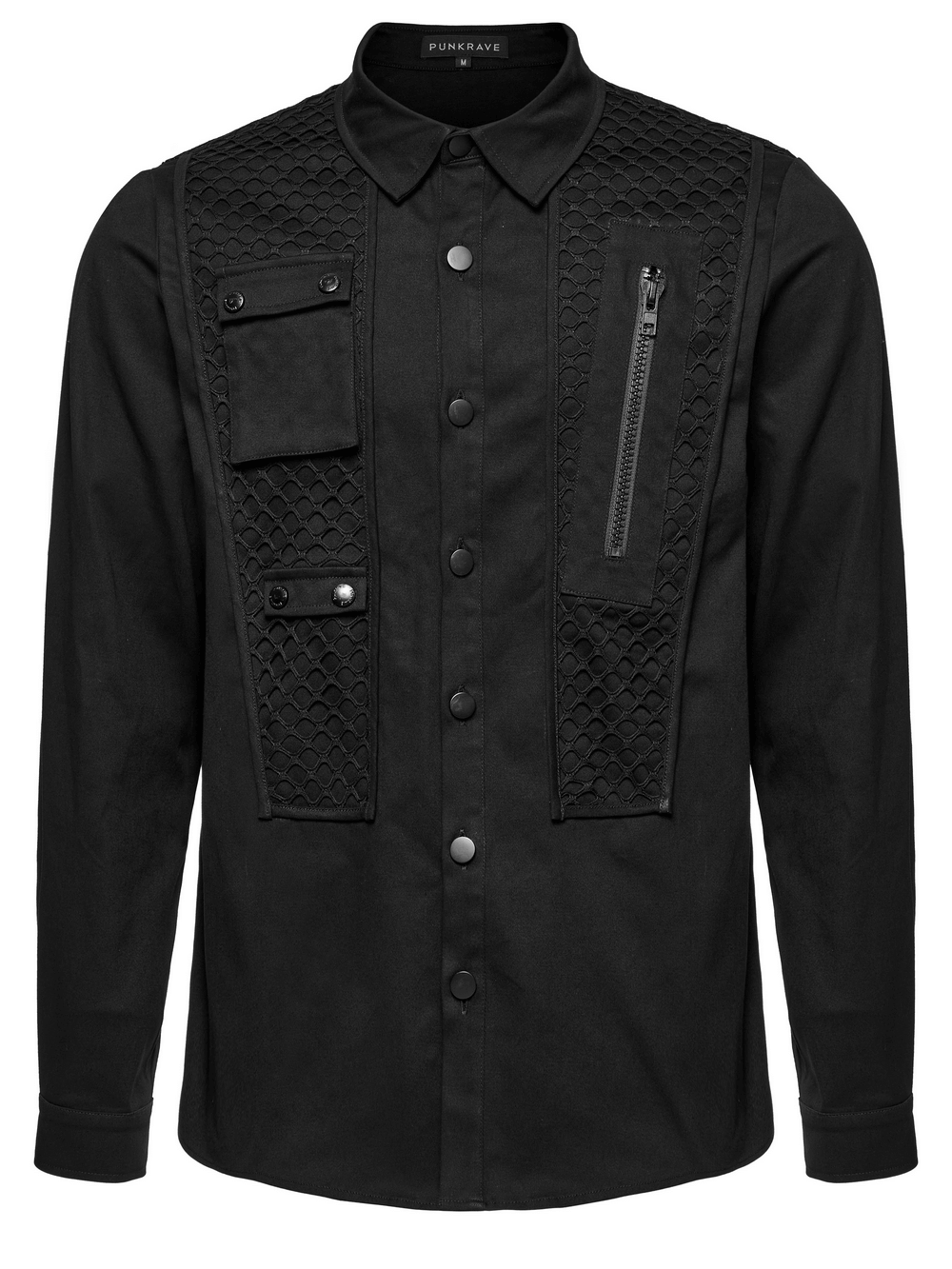 Cyberpunk Twill Shirt with Mesh Panels and 3D Pockets