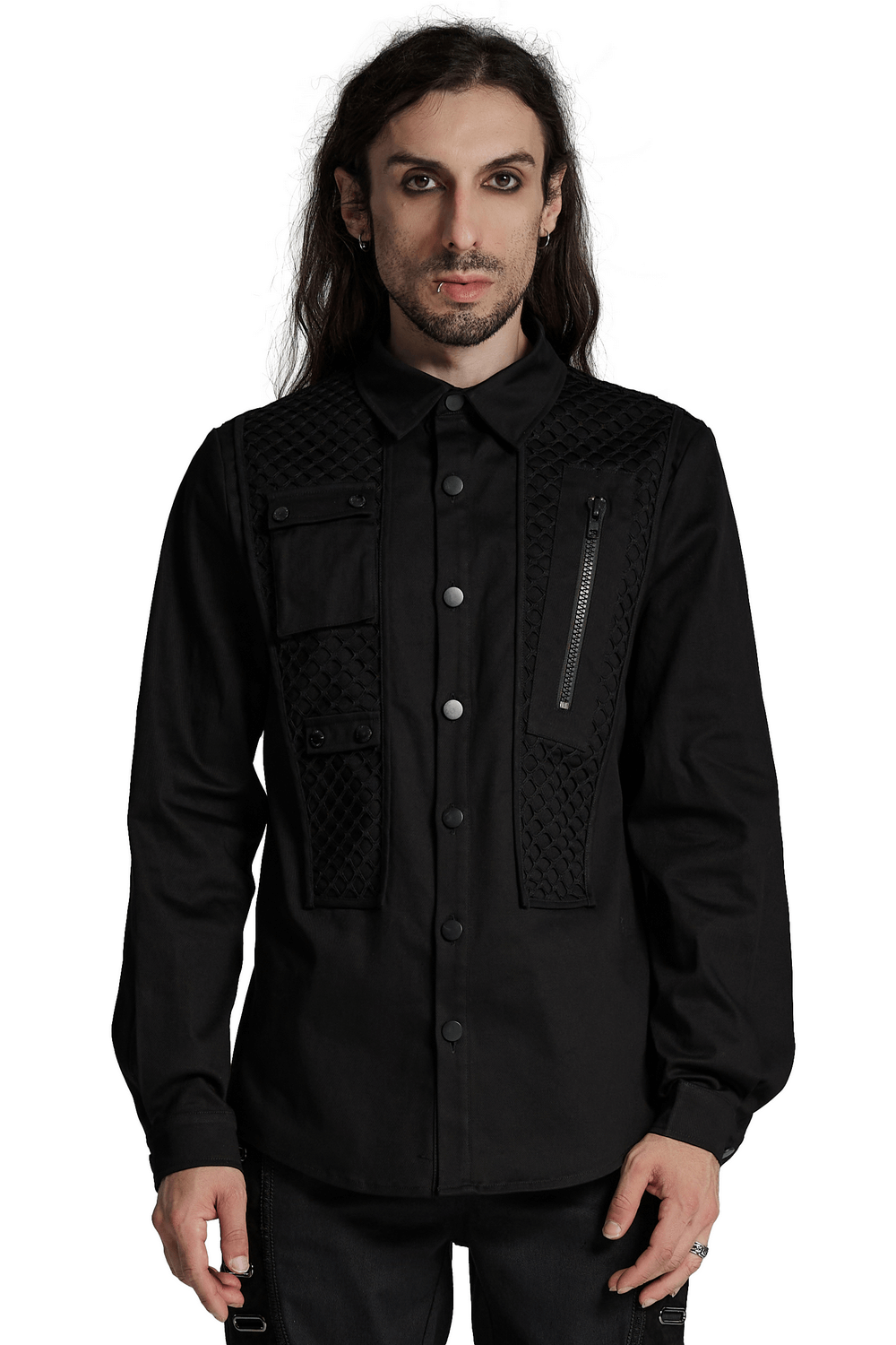 Cyberpunk Twill Shirt with Mesh Panels and 3D Pockets