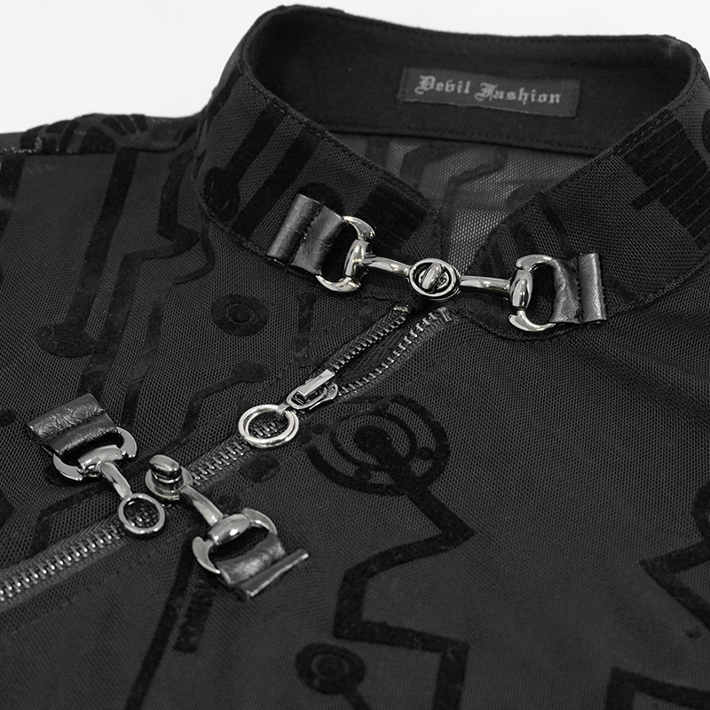 Cyberpunk Women's Sexy Transparent Crop Top with SCI-FI Flock Print