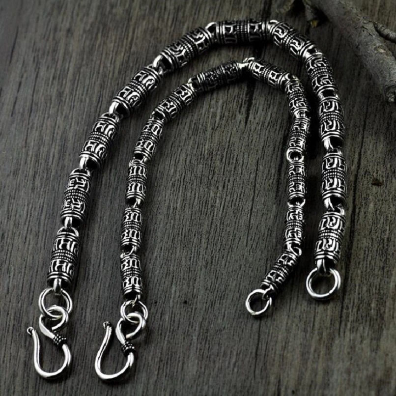 Cylindrical Bracelet with Real 925 Silver for Men and Women / Jewelry Chain with Engraving Symbols