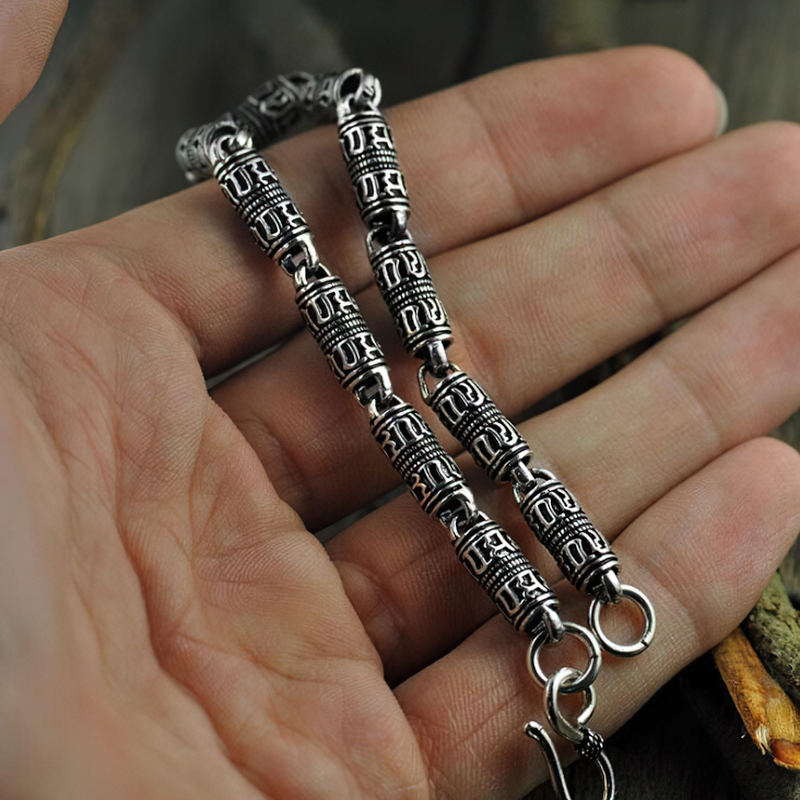 Cylindrical Bracelet with Real 925 Silver for Men and Women / Jewelry Chain with Engraving Symbols