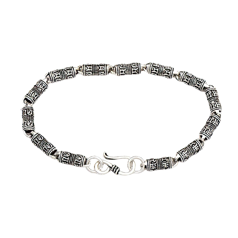 Cylindrical Bracelet with Real 925 Silver for Men and Women / Jewelry Chain with Engraving Symbols