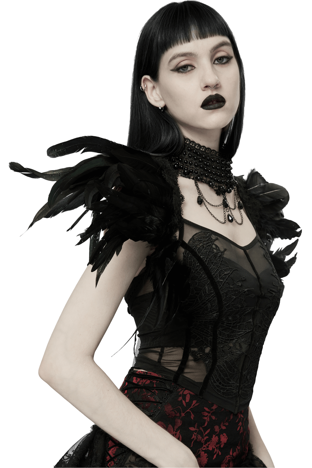 Dark Elegance: Real Feather Shoulder Accessory