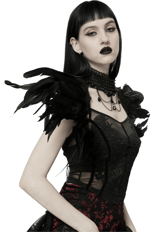 Dark Elegance: Real Feather Shoulder Accessory