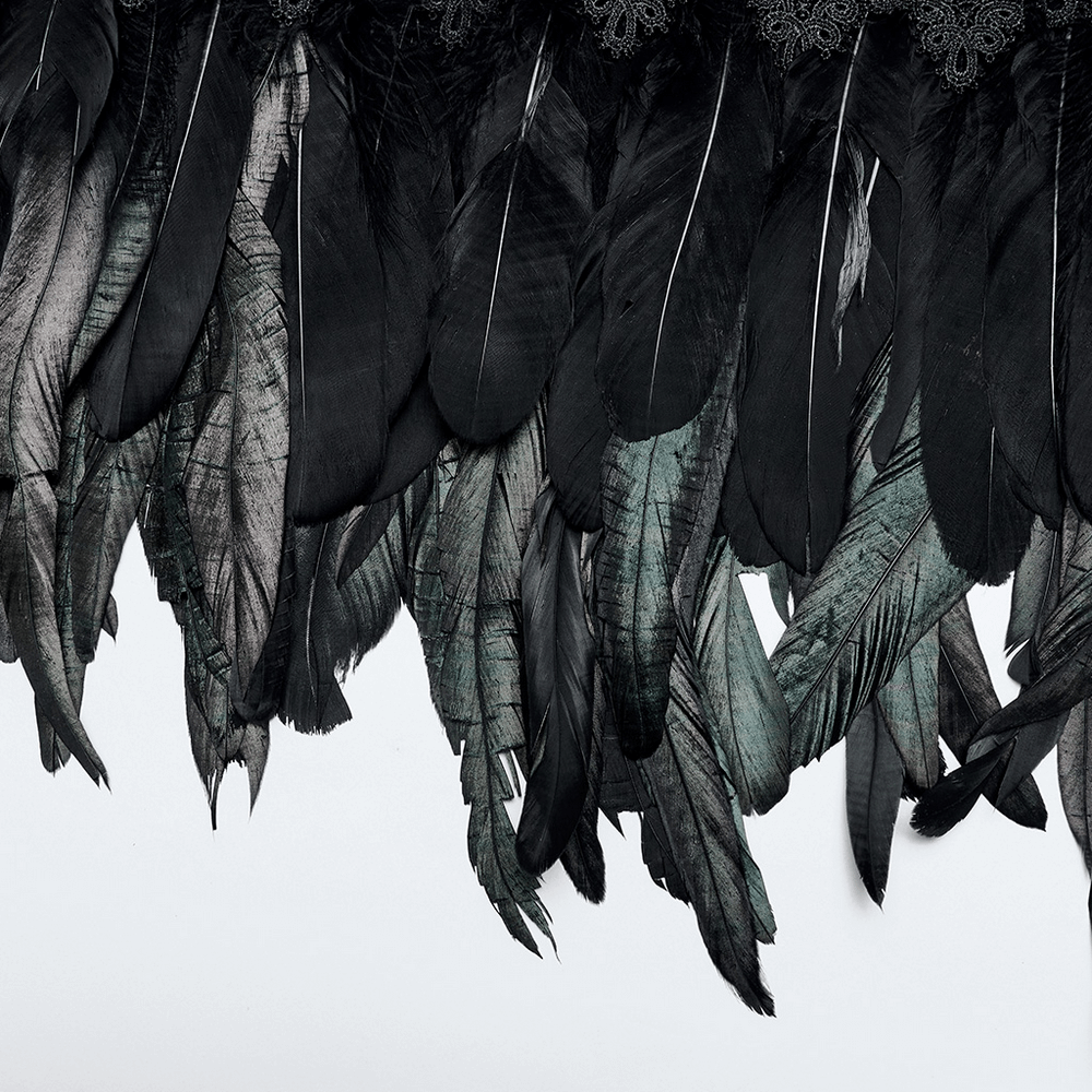 Dark Elegance: Real Feather Shoulder Accessory