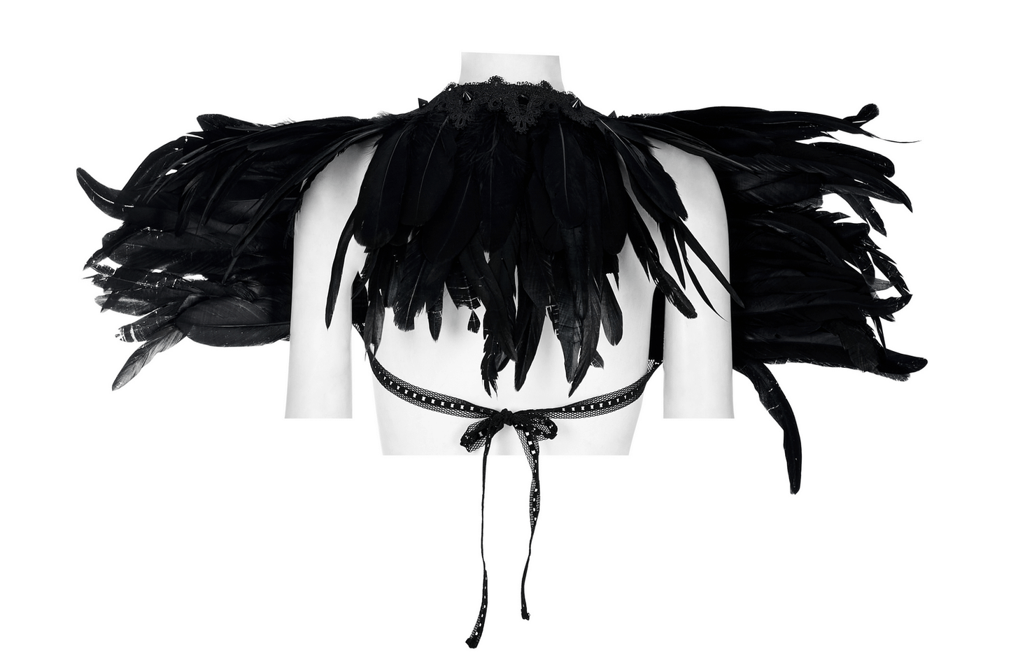 Dark Elegance: Real Feather Shoulder Accessory