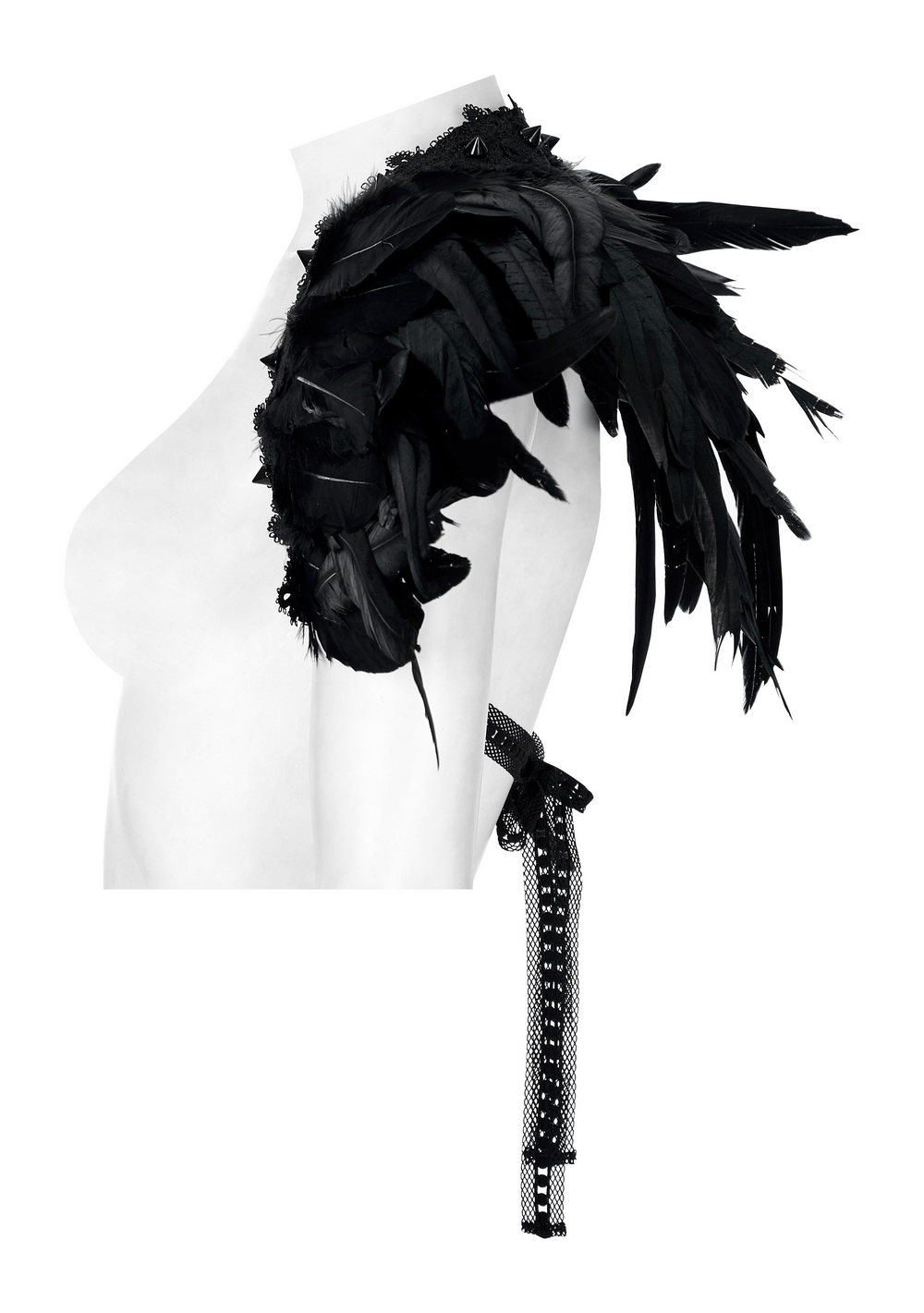 Dark Elegance: Real Feather Shoulder Accessory