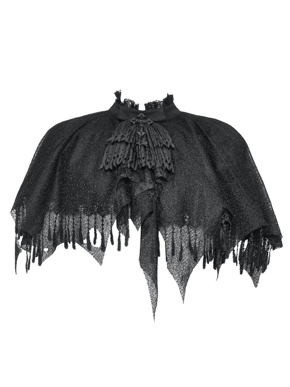 Dark Goth Fringed Cape with Lace Details for Women