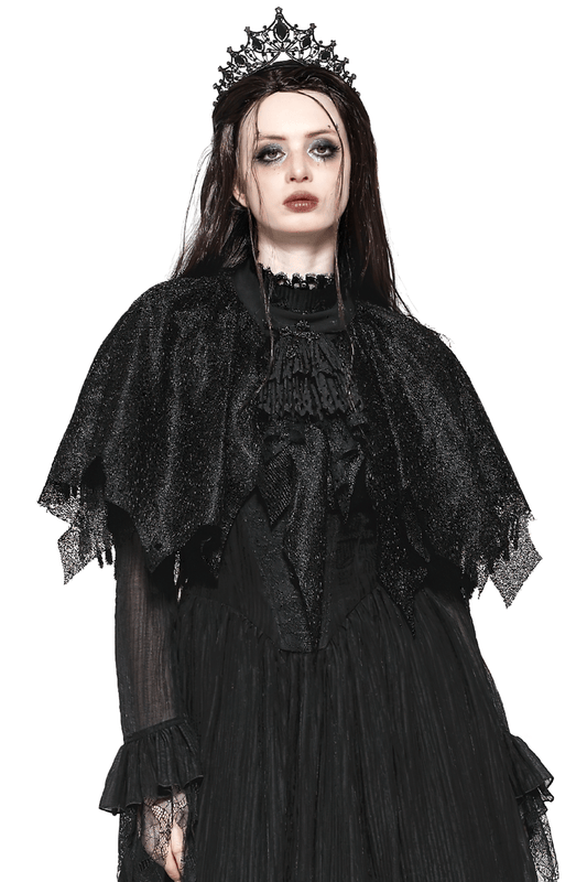 Dark Goth Fringed Cape with Lace Details for Women