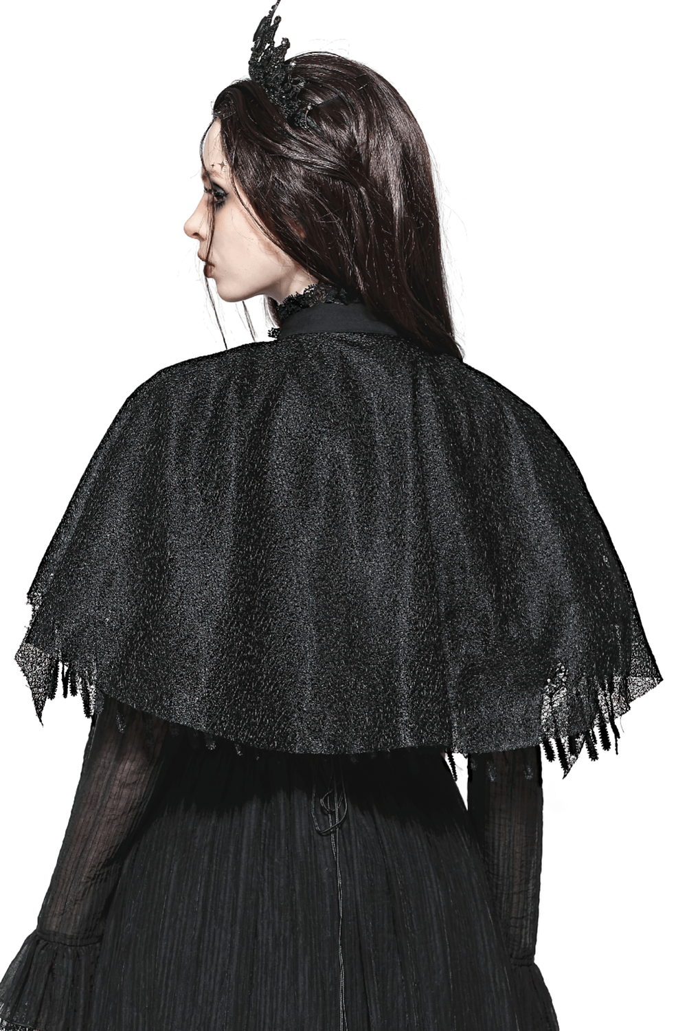 Dark Goth Fringed Cape with Lace Details for Women