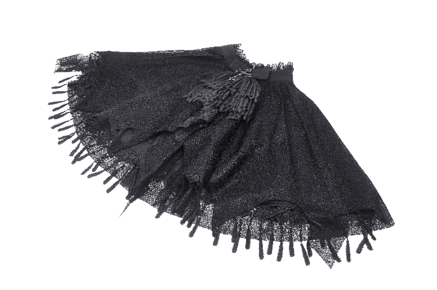 Dark Goth Fringed Cape with Lace Details for Women