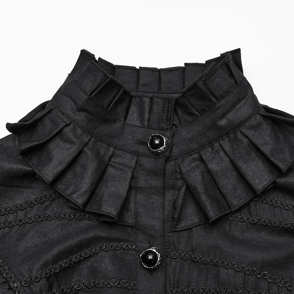 Dark Gothic Blouse with Puff Sleeves and Ruffle Details