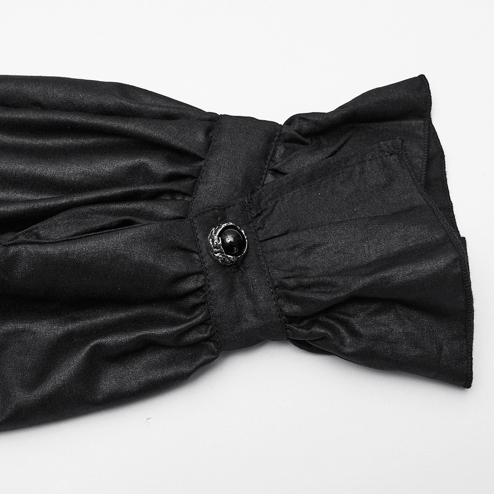 Dark Gothic Blouse with Puff Sleeves and Ruffle Details