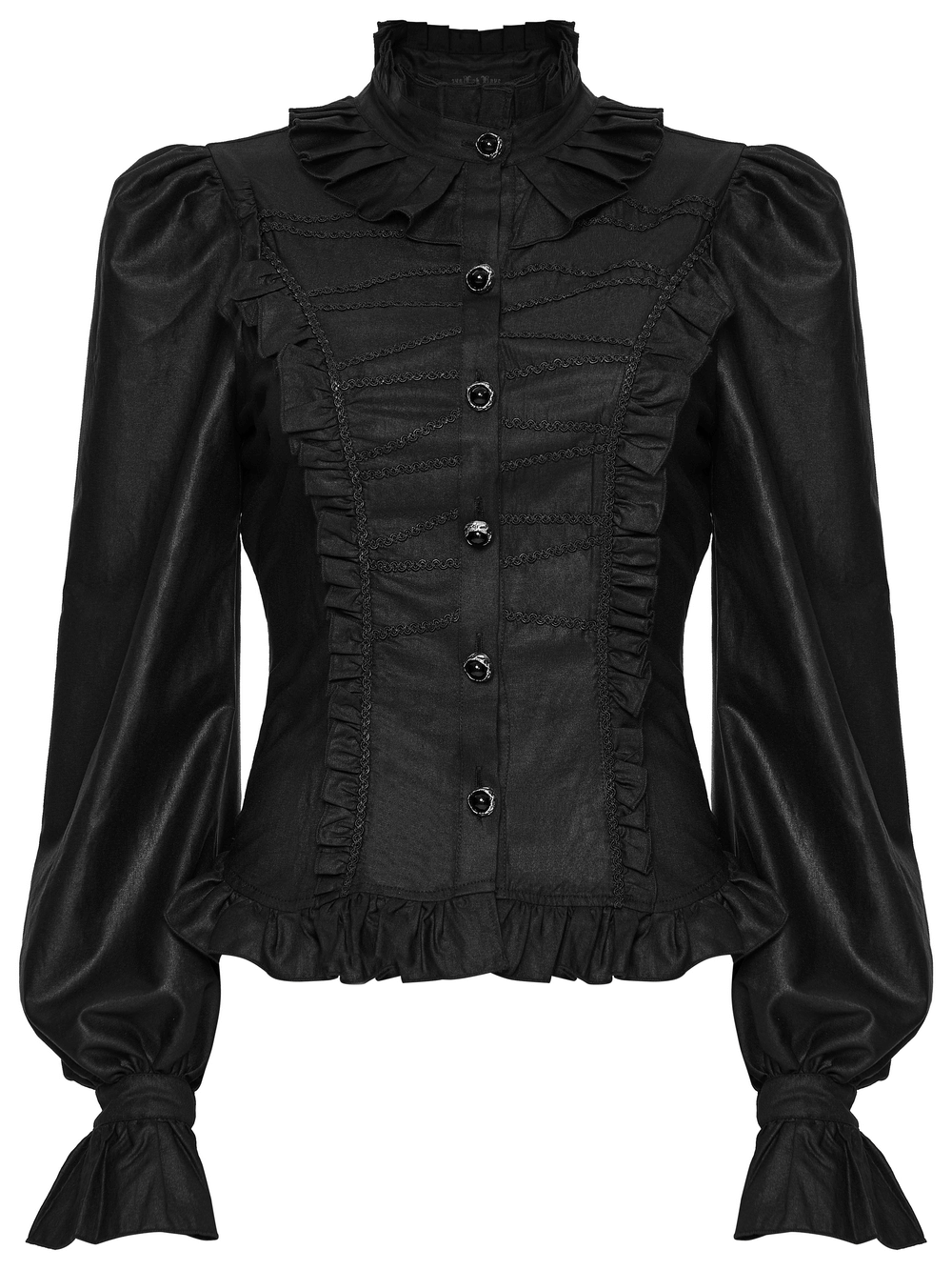 Dark Gothic Blouse with Puff Sleeves and Ruffle Details