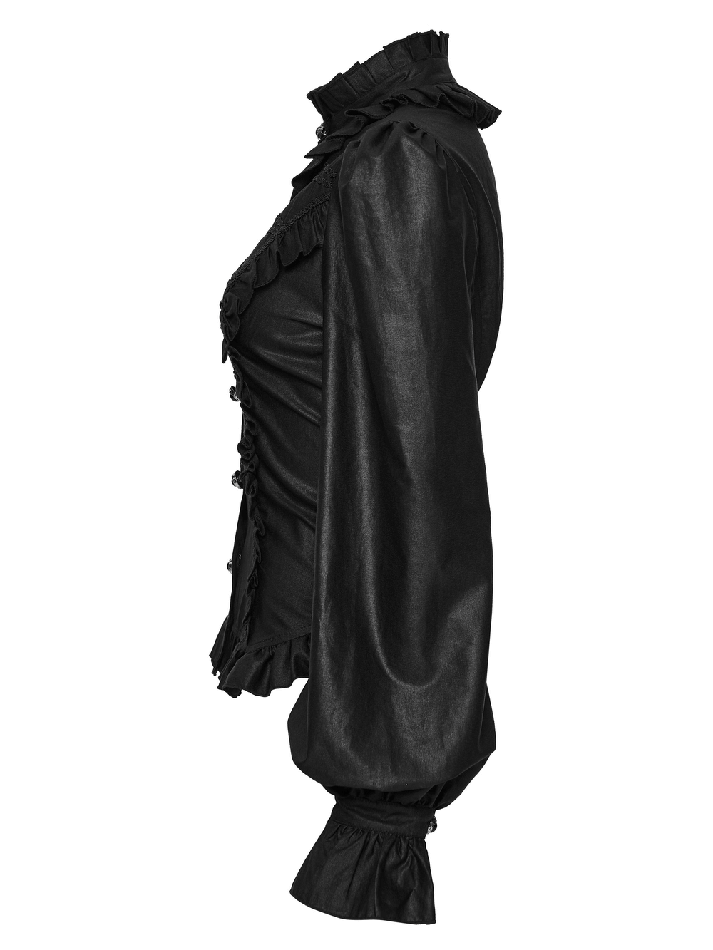 Dark Gothic Blouse with Puff Sleeves and Ruffle Details