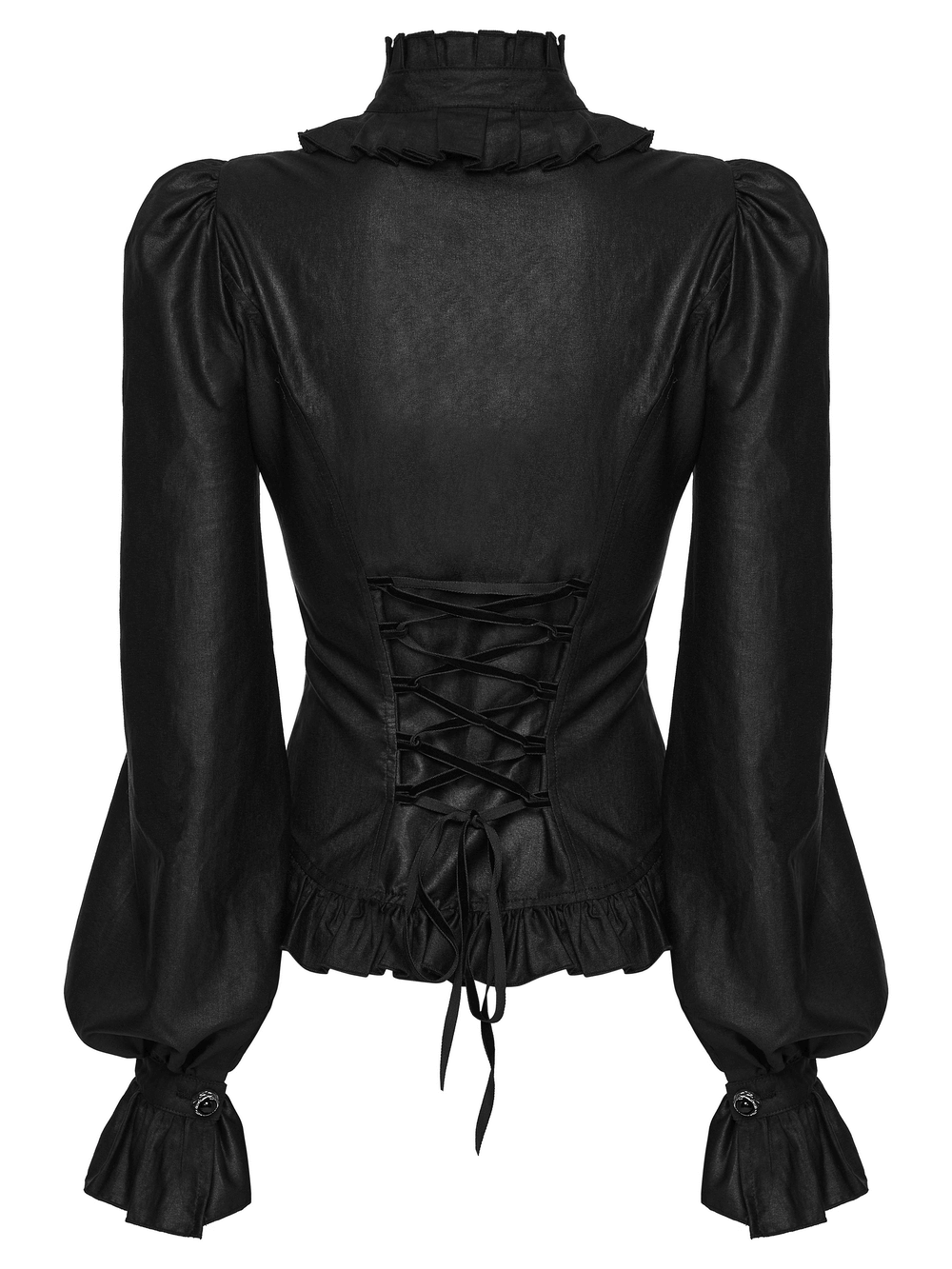 Dark Gothic Blouse with Puff Sleeves and Ruffle Details