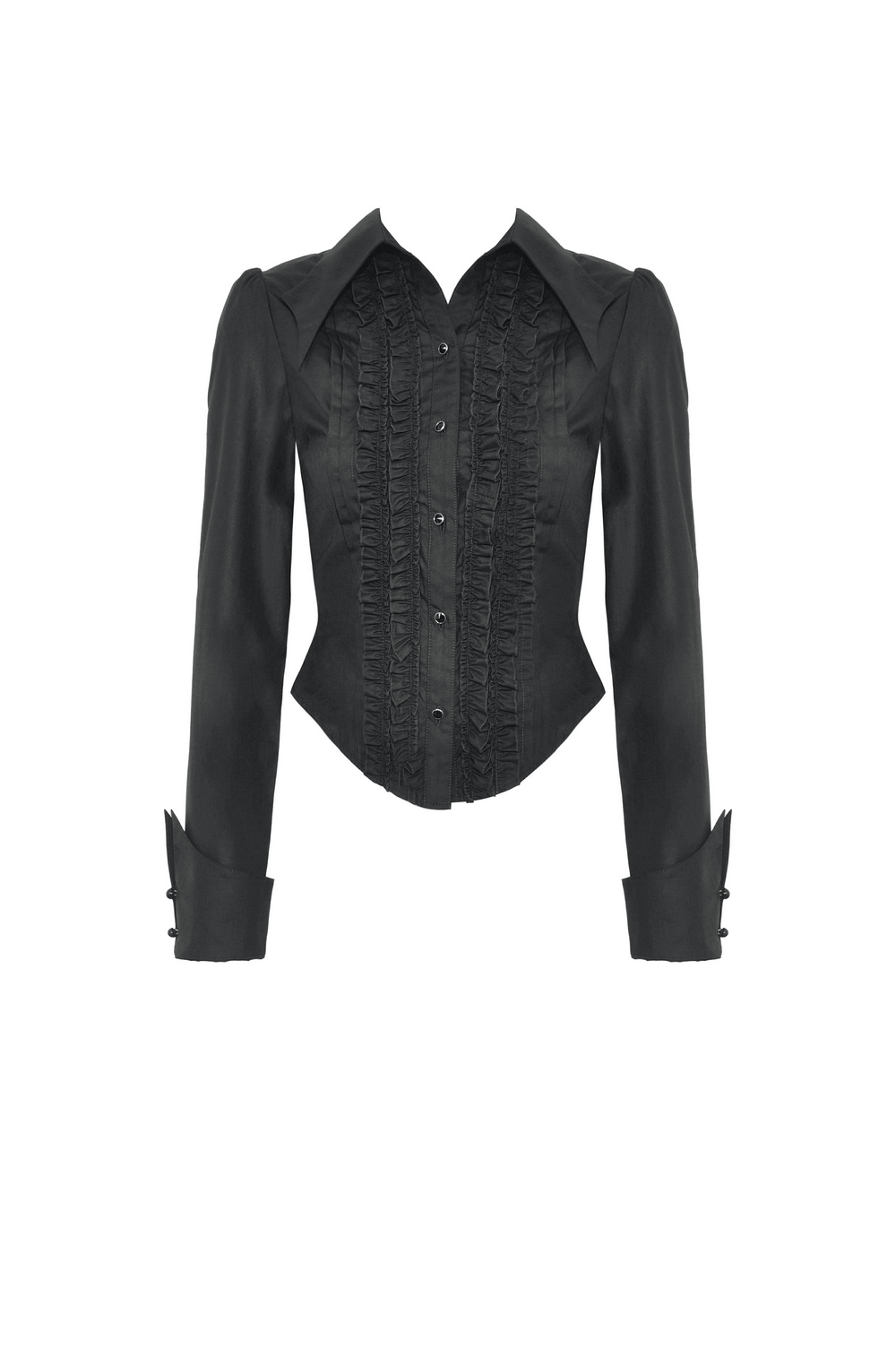 Dark Gothic Buttons Ruffle Blouse With Long Sleeves
