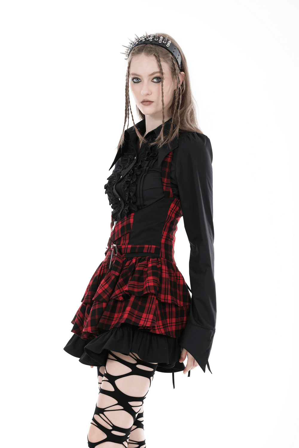 Dark Gothic Buttons Ruffle Blouse With Long Sleeves