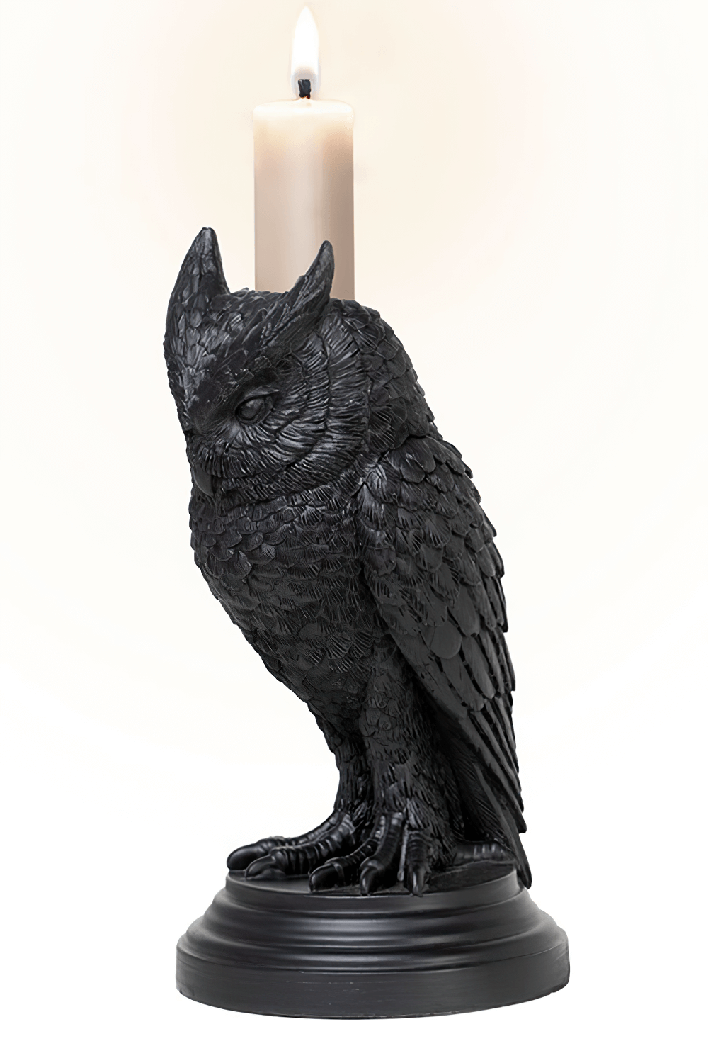 Dark Gothic Owl Candle Holder with Resin Detail