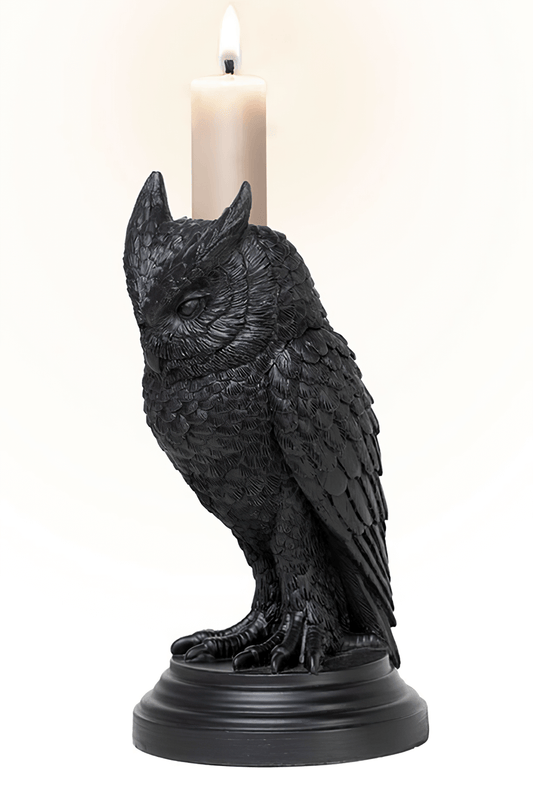 Dark Gothic Owl Candle Holder with Resin Detail